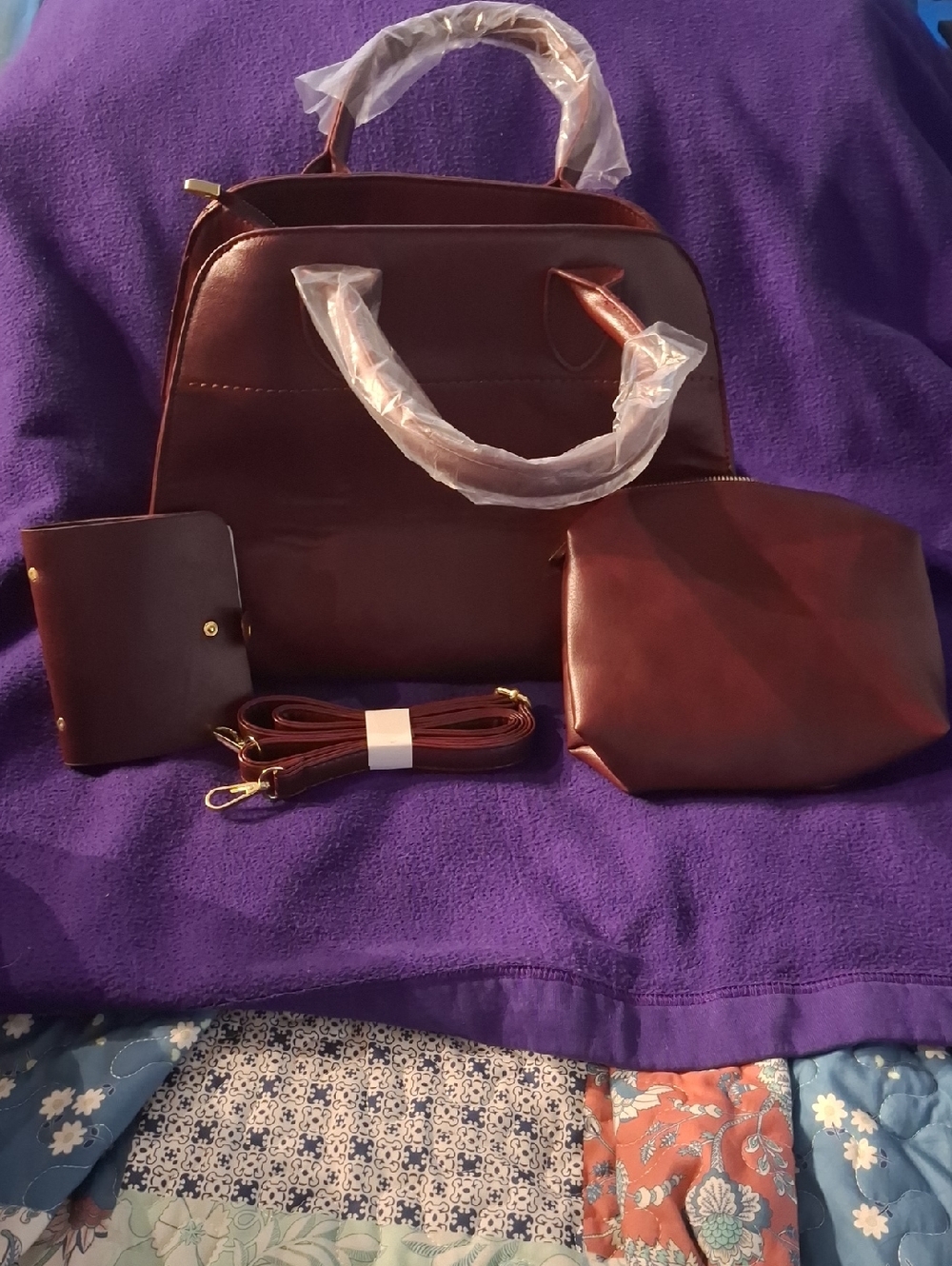 Classic Burgundy Satchel with Matching Pouch and Wallet
